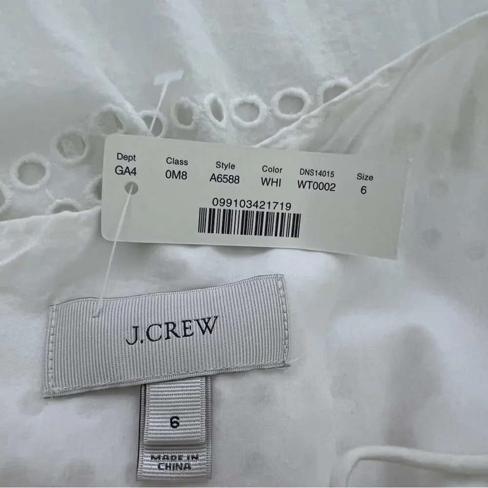 J. Crew White Eyelet Spaghetti Strap Classic Dress Size 6 NWT